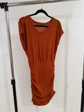 Vici Rust Waffle-Knit V-Neck Mini Dress